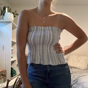American Eagle Blue and White Striped Tube Top